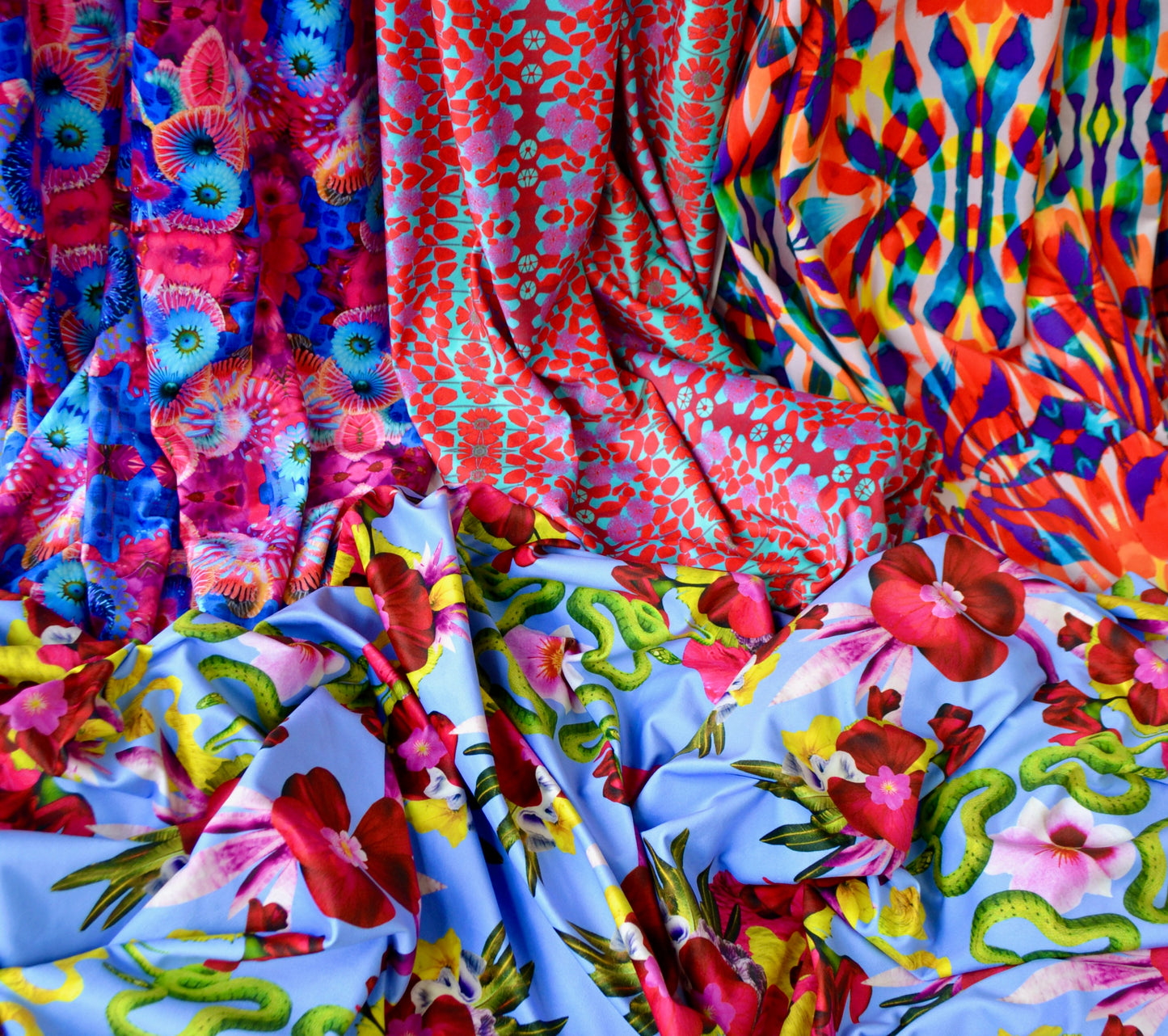 Snakes & Flowers Eco Velvet Fabric - Lilac