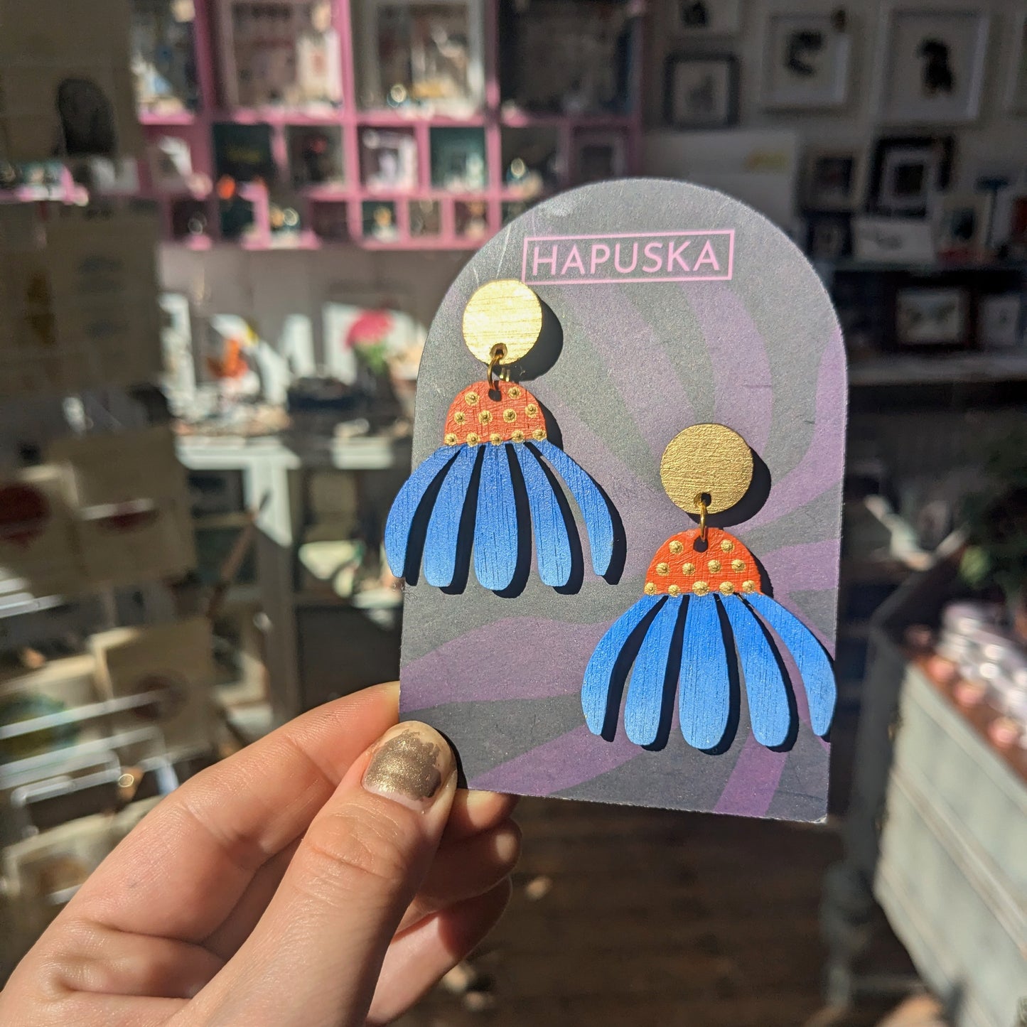 Blue Echinacea Earrings