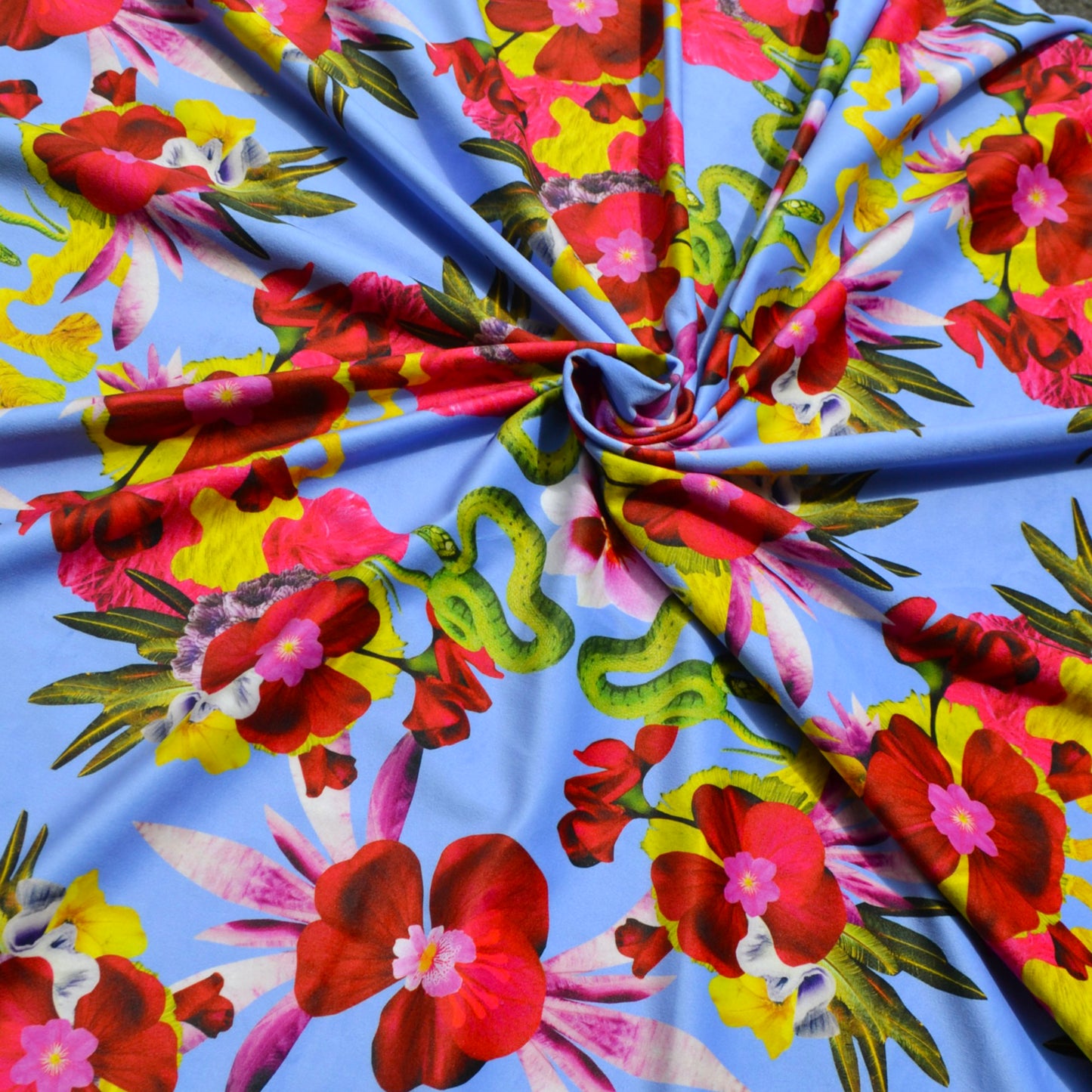 Snakes & Flowers Eco Velvet Fabric - Lilac